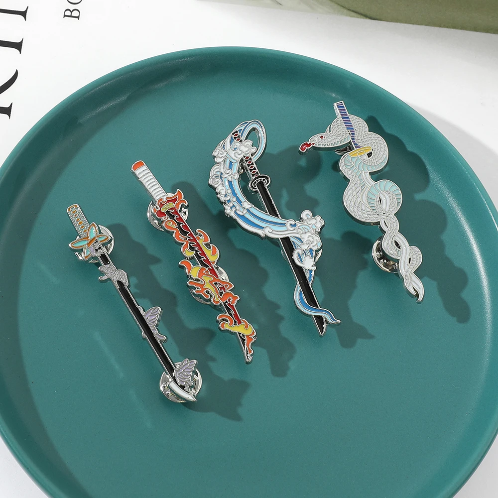 Anime Demon Slayer Brooch Cute Cartoon Figure Weapon Metal Badge Brooch Clothing Backpack Pin Fashion Jewelry Gifts for Kids