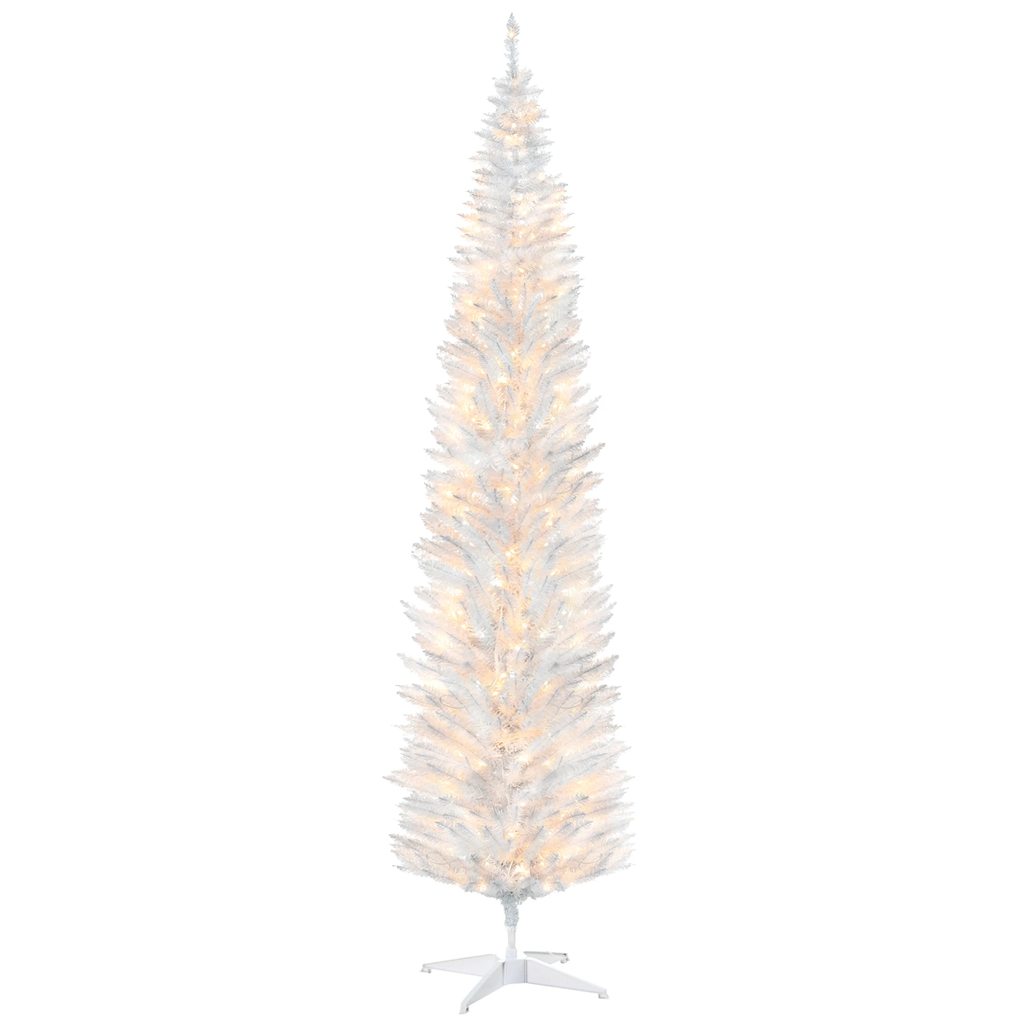 HOMCOM 8' Prelit Artificial Christmas Tree with Warm White LED Lights, White