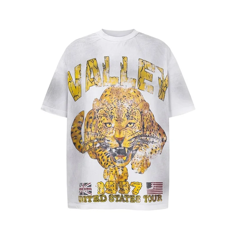 

1997 Vale Tiger Print Short Sleeve Washed Pure Cotton Men Women Retro Top Tees VALLEY White T-Shirts
