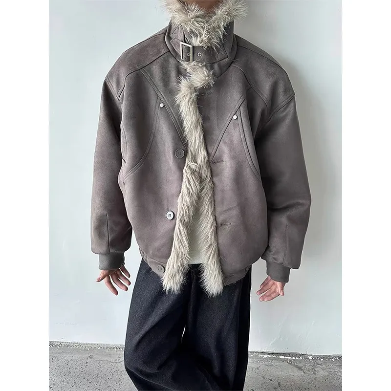

Мужская утепленная зимняя куртка в американском ретро-стиле с мехом и кожаными вставками, на хлопковой подкладке, теплая, молодежная, повседневная, Cleanfit