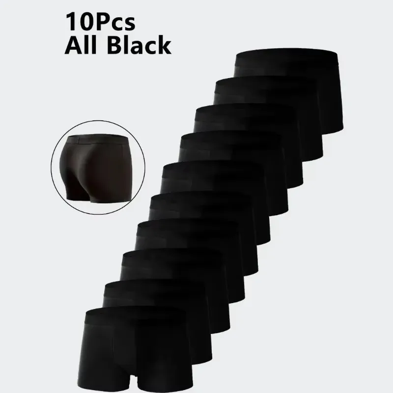 10PCS Men's Underwear Black Color Men Underpant High Stretch Boxer Shorts Sexy Men Panties Plus Size L-4XL Breathable Men Boxer