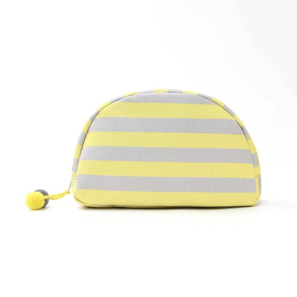 Durable Striped Cosmetic Bag Pom-pom Tassel Lightweight and Portable Shell Shape Pouch Contrast Color Washable Fabric