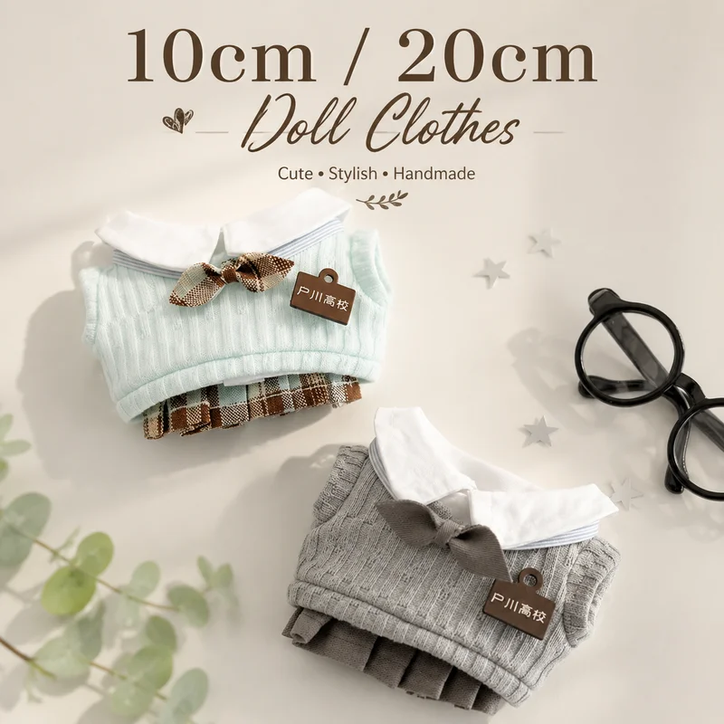 10cm 20cm Cotton Doll Clothes Uniform Series Mint Chocolate Mist Gray Academy Style Skirt And Pants Styles No Attribute Clothing