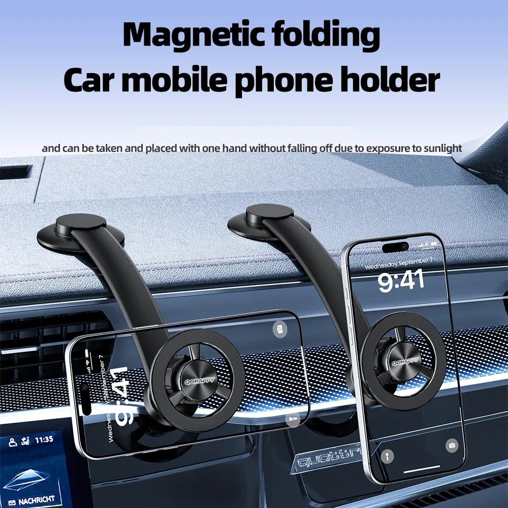 360° drehbarer magnetischer Autotelefonhalter aus Metall, faltbar, Magsafe-Telefonständer, Entlüftungsschlitze, Magnethalterung, GPS-Unterstützung für alle Handys