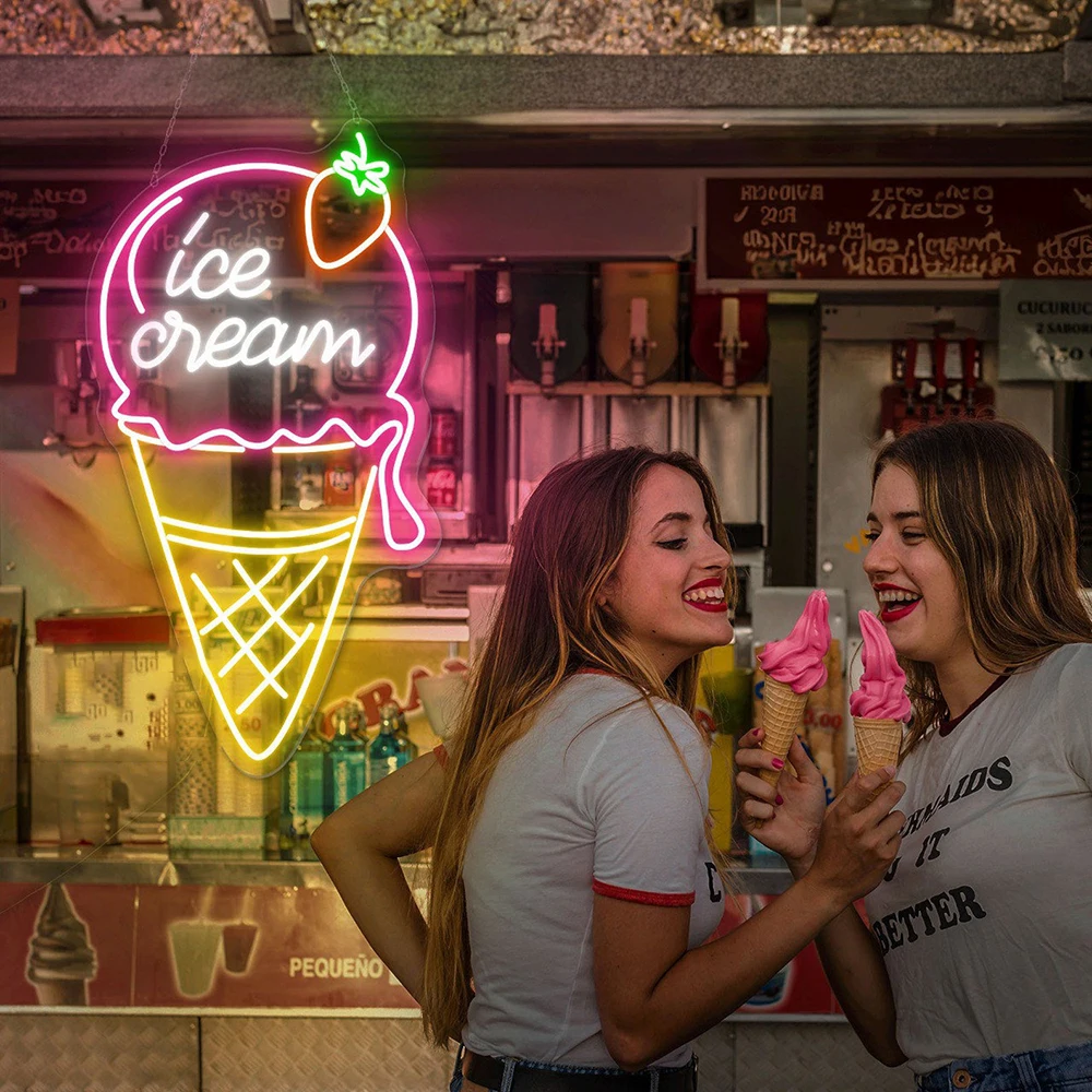 Ice Cream Neon Sign Ice Cream Cone Led Logo Custom Neon Signs for Ice Cream Shop Restaurant Decor Frozen Desserts Neon Light