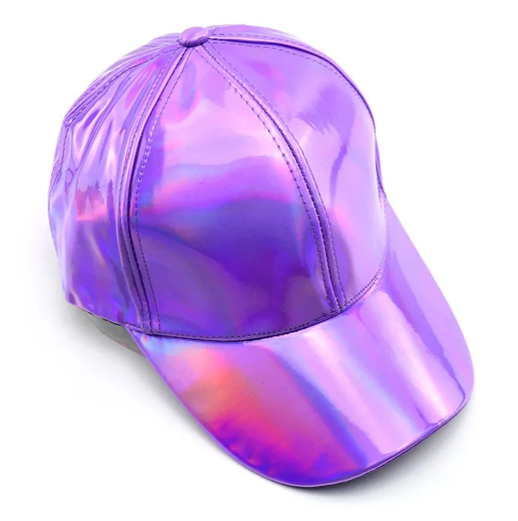 Damen Herren Kunstleder Baseballkappe Glitzer Metallic Holographisch Regenbogen Reflektierend Hip Hop Verstellbarer Strapback Schirmmütze – Detail 2