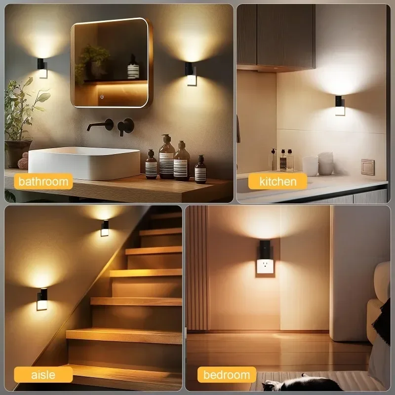 1/2/4Pcs LED Night Light Plug Into Wall with Light Sensor 0-100LM Adjustable Brightness Wall Light Dimmable for Hallway Bedroom