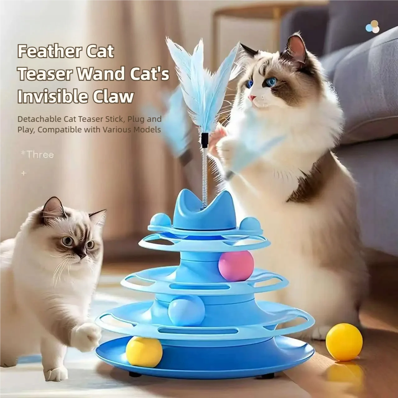 Cat Interactive Rotating Pet Toy Tower, Feather Teaser Cat Wand Rotating Ball, Pet Training Supplies, Cat Tower Toy