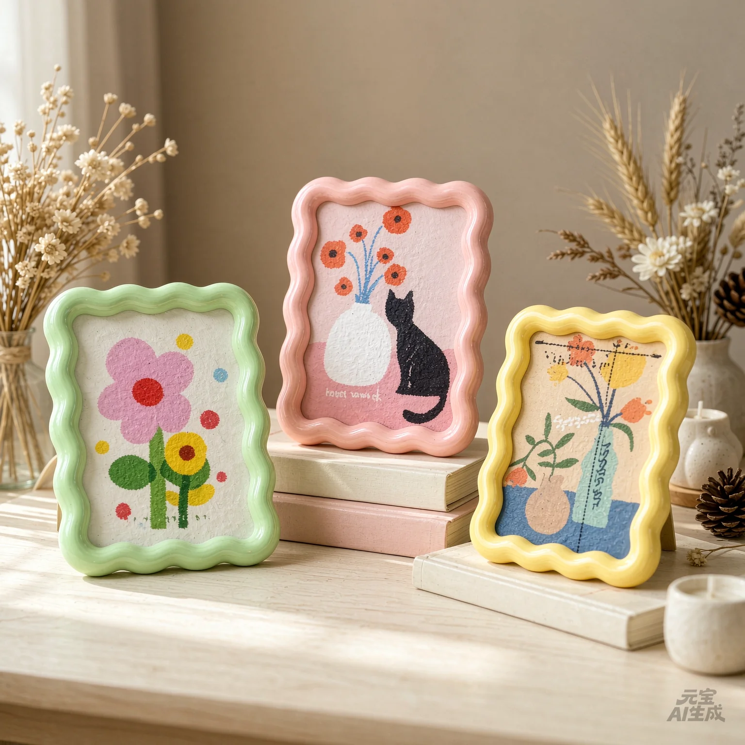 6-Inch Creamy Acrylic Photo Frame Set - Pink Green Yellow Desktop Picture Holder for Postcards, Home Decor & Table Display