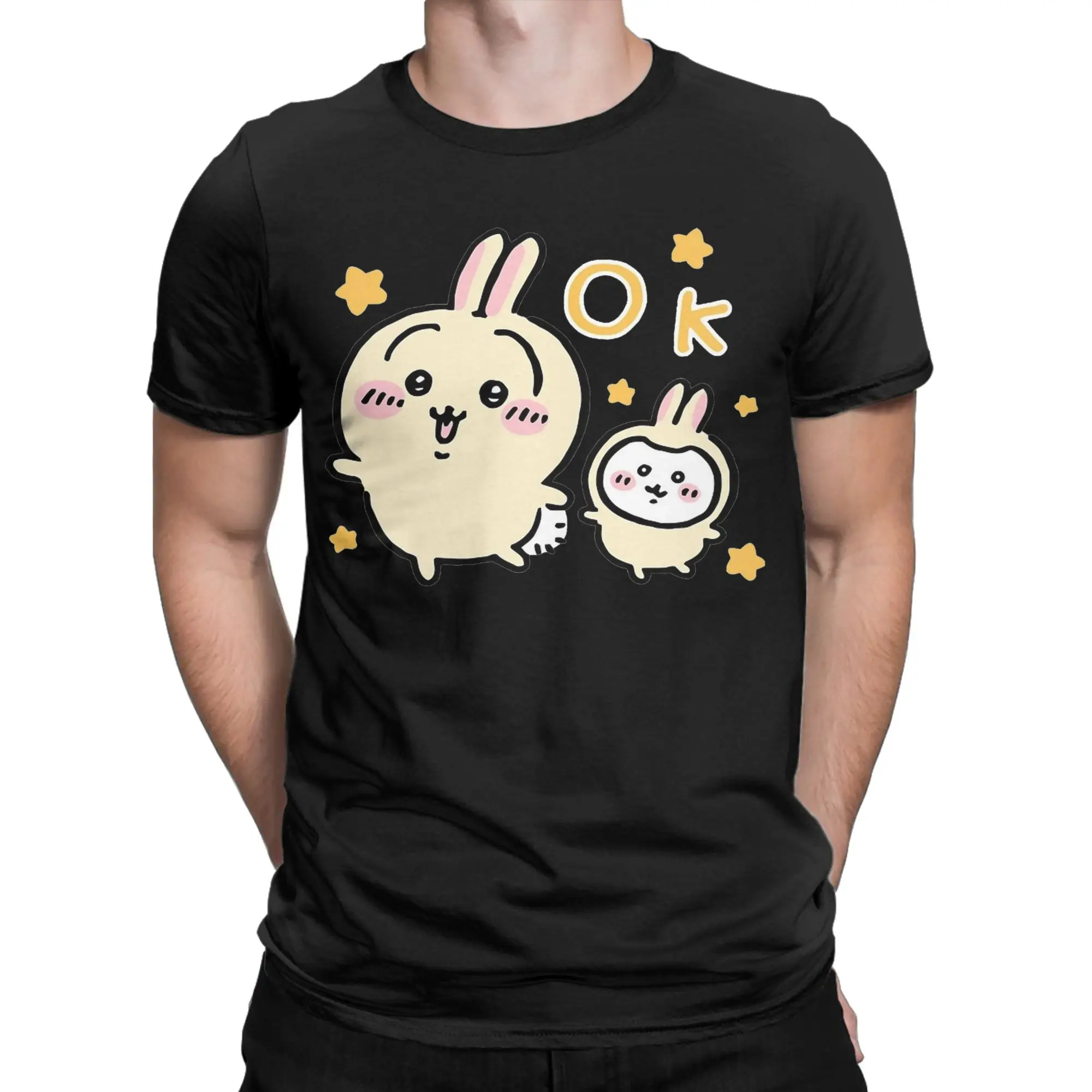 Fashion Chiikawas Yellow OK T-Shirts Men Round Neck Cotton T Shirts  Short Sleeve Tees Plus Size Tops