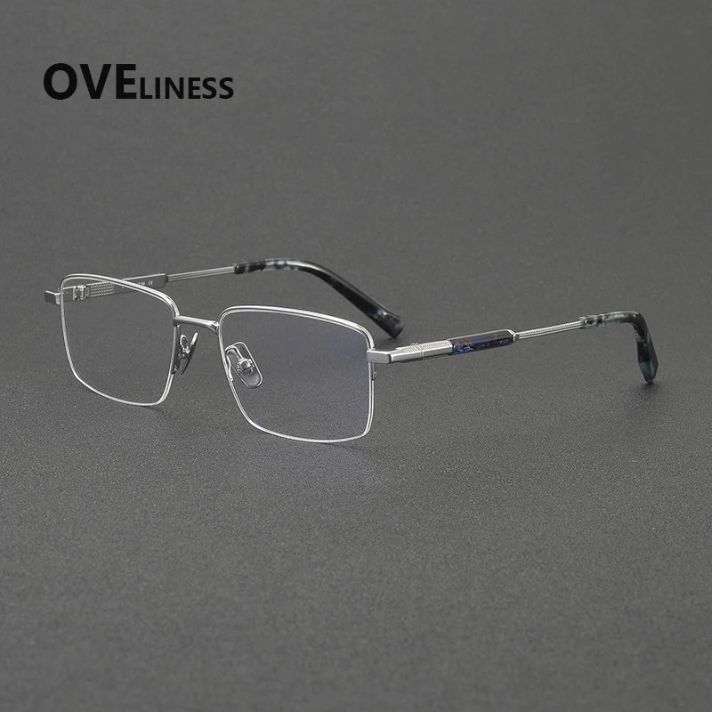 Pure Titanium Glasses Frame Men Brand Design Square Half Eyewear Ultralight-Weight Japanese High-end Quality Eyeglasses Frames