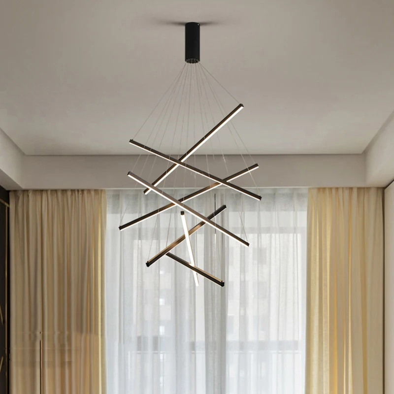 Modern Stair LED Ceiling Chandelier For Living Room Bedroom Duplex Building Hotel Home Decoration Long Indoor Lighting Fixture