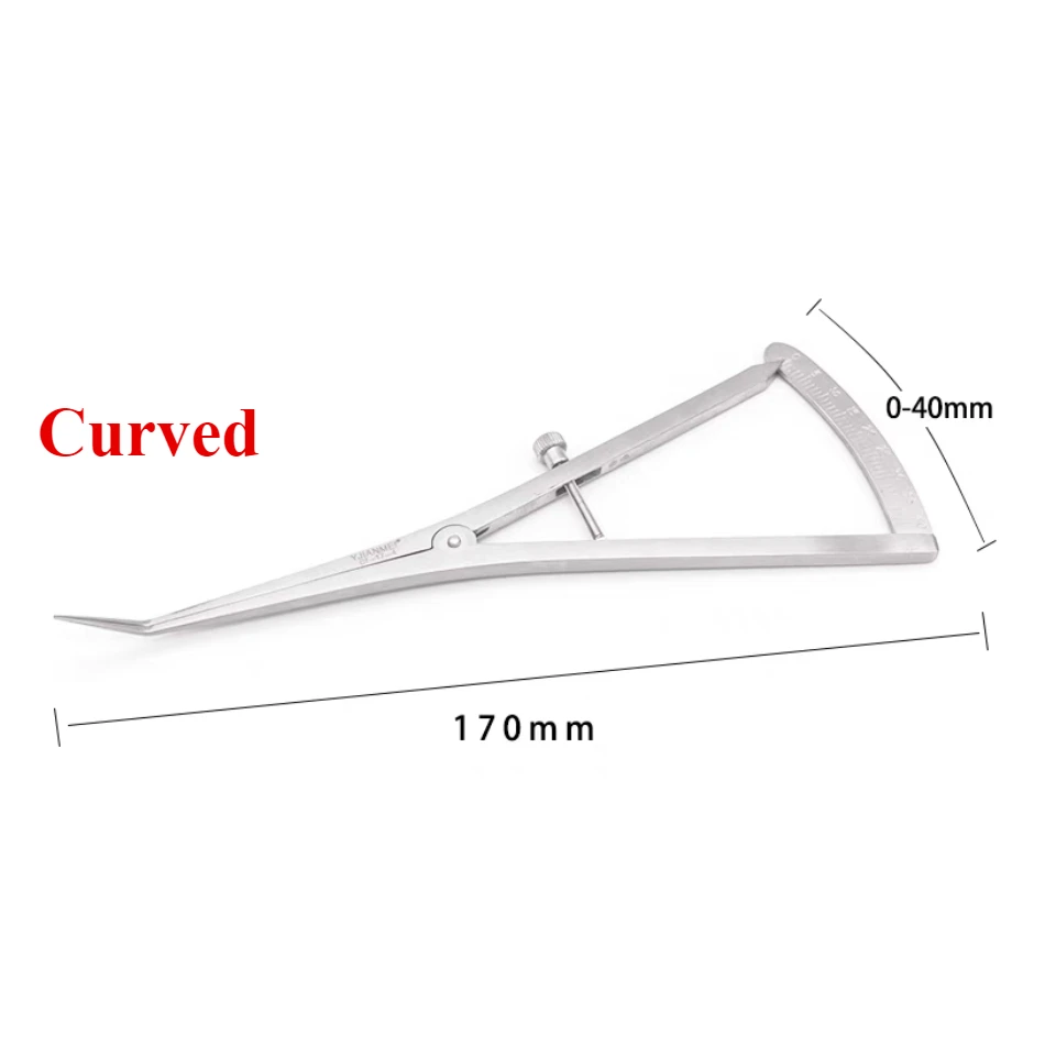 Tandheelkundige implantaatmeter schuifmaat Medische chirurgische gebogen rechte kop liniaal Schaalgereedschap voor het meten van tandheelkundige kroonmeter remklauwen