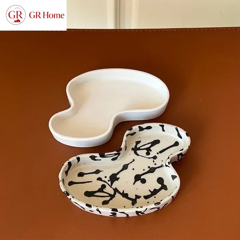 Ceramic Ink-Splash Tray - Irregular-Shaped Jewelry Organizer, Photography Prop & Dessert/Snack Plate for Home Decor