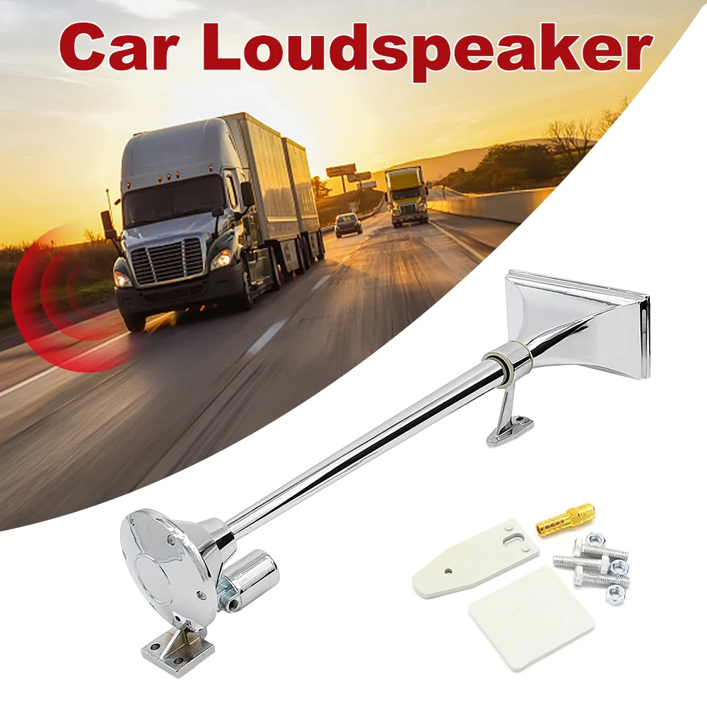 

Universal Super Loud Single Trumpet Square Semi Truck Air Horn 12V/24V with Electric Valve Control Hose 640MM For Car Boat SUV