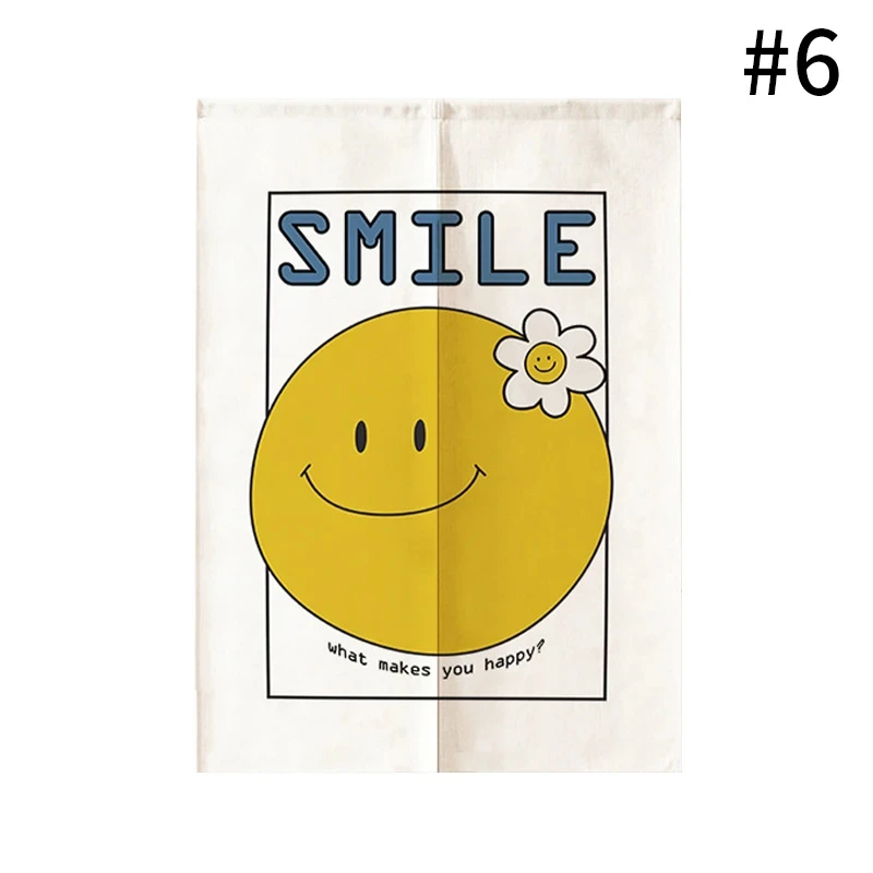 Cartoon Smiling Face Printing Door Curtain Kitchen Entrance Drapes Living Room Partition Hanging Curtains Cabinet Short Noren