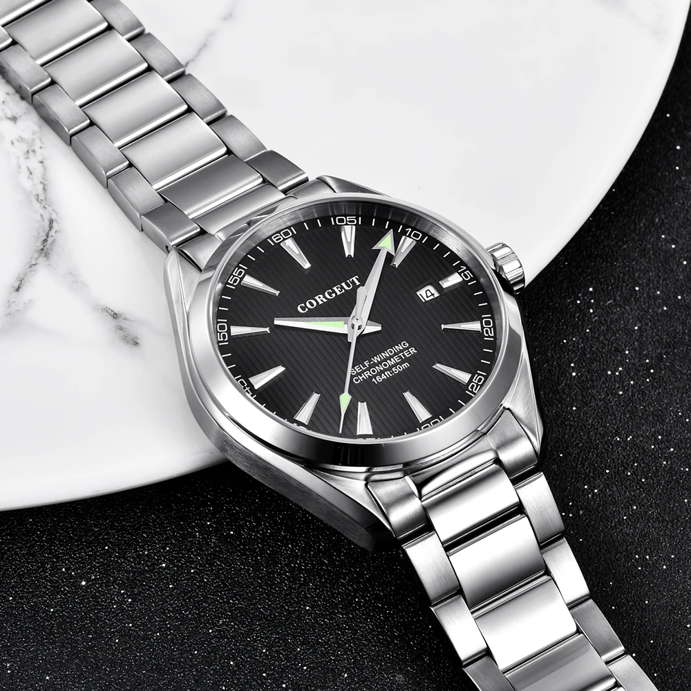 CORGEUT 41mm NH35 High Luxury Men\'s Watch Flat Sapphire Glass Automatic Mechanical Waterproof Night Glow watch for man