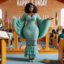 3 Options Tea Length Aso Ebi Style Wedding Guest Dress Black Women Gown Bridesmaid Dress African Mint Green Lace Evening Dresse