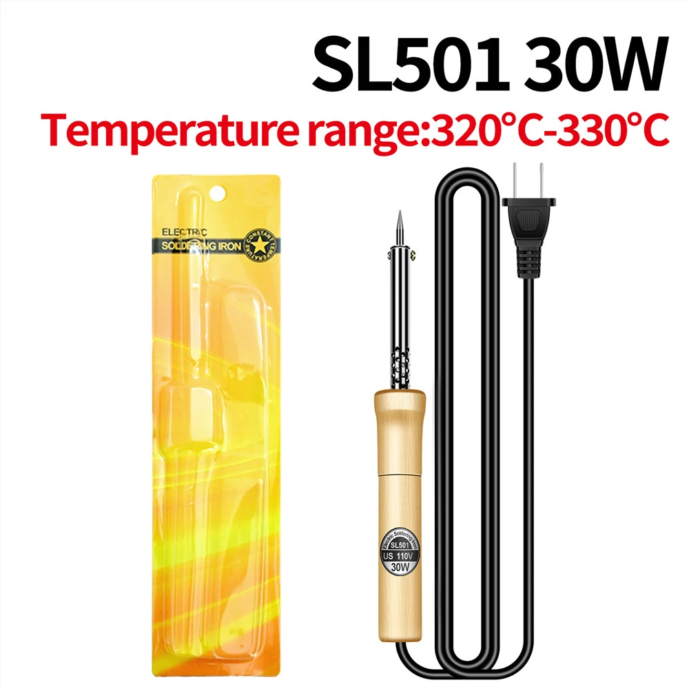 

30 40 60W Stainless Steel Pipe Sleeve Soldering Iron Weld Copper Tip with Wooden Handle Rework Station Tester Home Tools