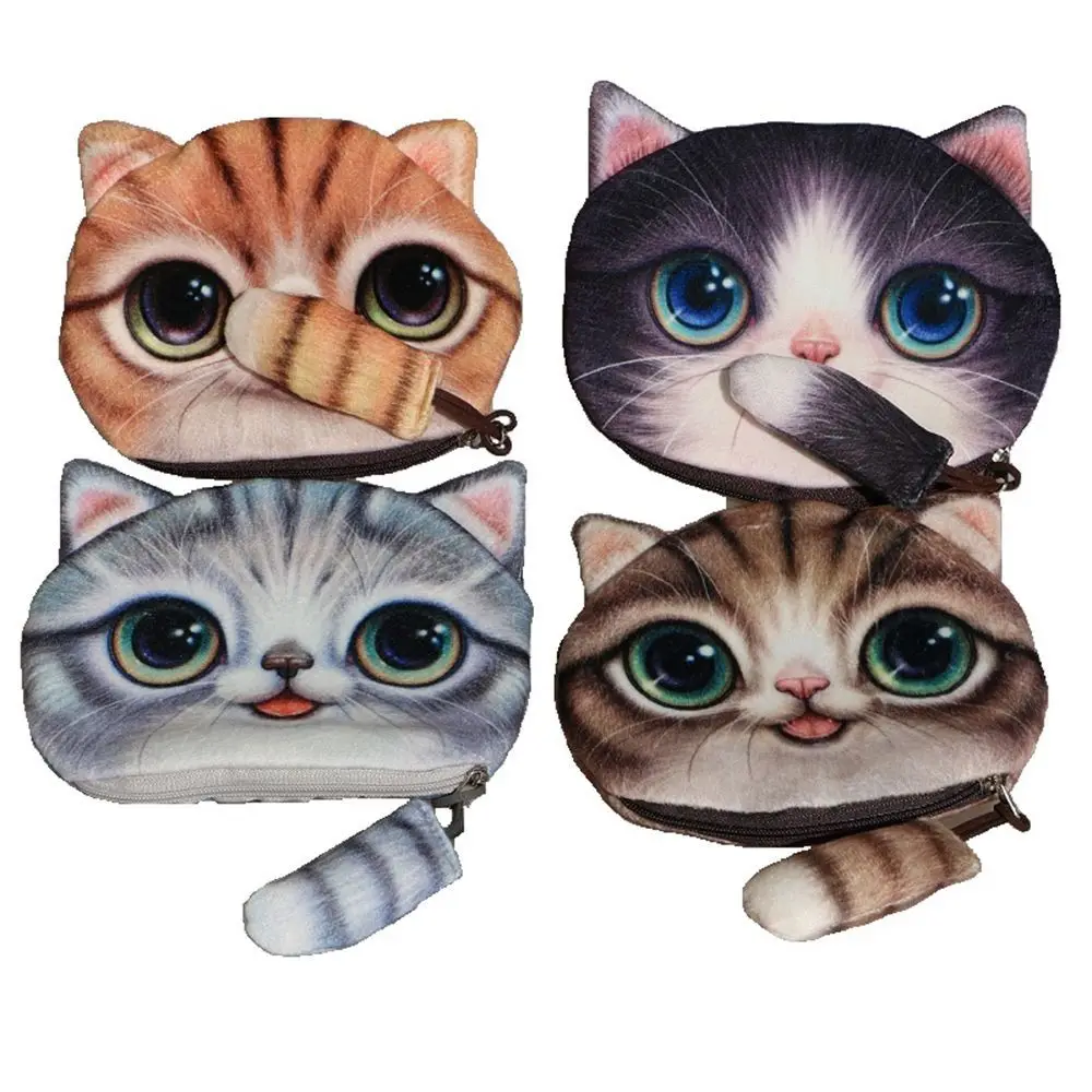 New Woman Cute Design Cartoon Cat Zero Wallet Big Face Small Tail Cat Cat Head Meow Coin Bag with Zipper