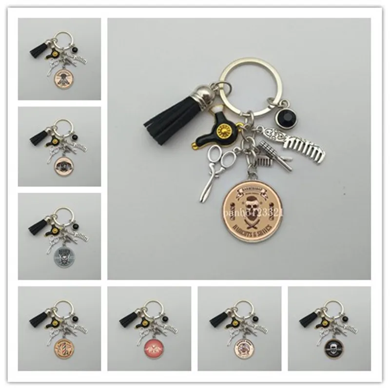 

Classic hot style barber shop keychain retro barber glass cabochon keychain barber love beauty men and girls jewelry gifts