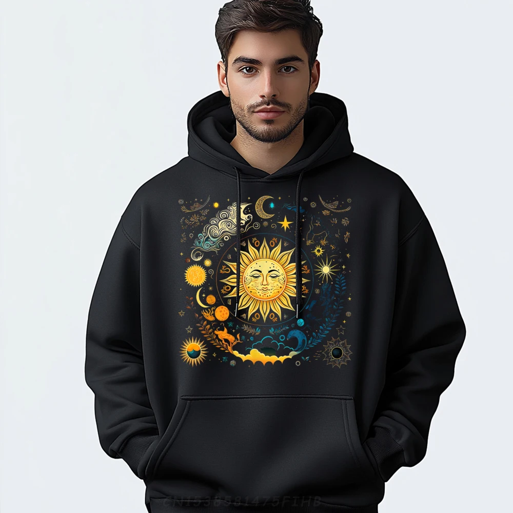 Celestial Sun Elements Stars Boho Lose Autumn O Neck Mans Hoodies Slogan Hoodies Discount Long Sleeve Hoodies