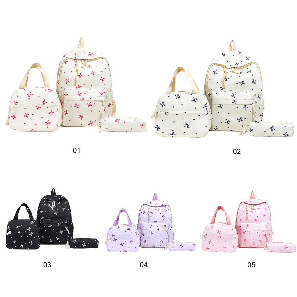 กระเป๋าเป้ลายโบว์ 3 ชิ้น/ชุด พร้อมกระเป๋าถือและกล่องดินสอ สำหรับเด็กผู้หญิง ผู้หญิง และการเดินทาง
