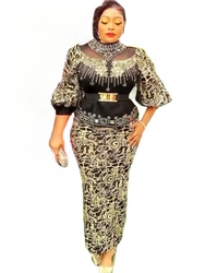 2026 African Party Evening Wedding Dresses for Women Spring African Half Sleeve Diamond Polyester Long Maxi Dresses Outfits