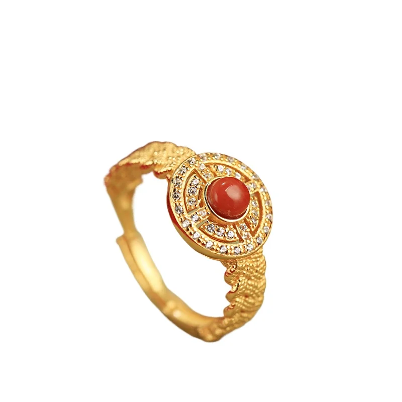 

Natural Nanhong agate sterling silver ring women's 18k gold light luxury high-end ring