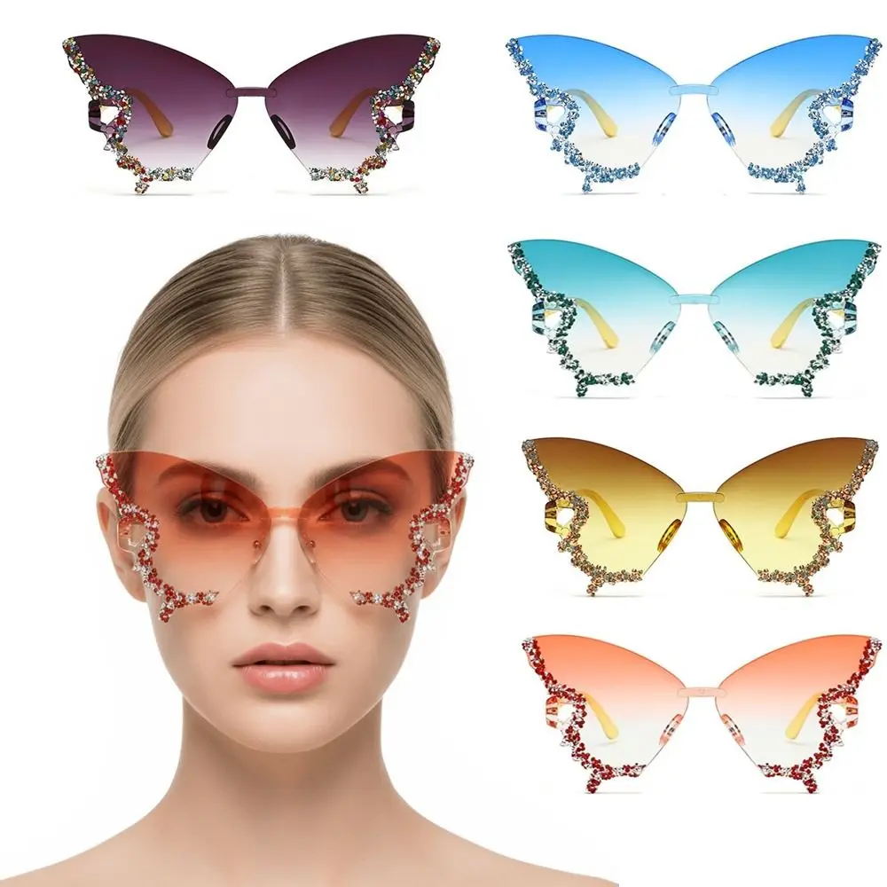 

Luxury Tint Color Butterfly Sunglasses Rimless Frame UV Protection Rimless Sun Glasses Flash Style Cat Eye Sunglasses for Women