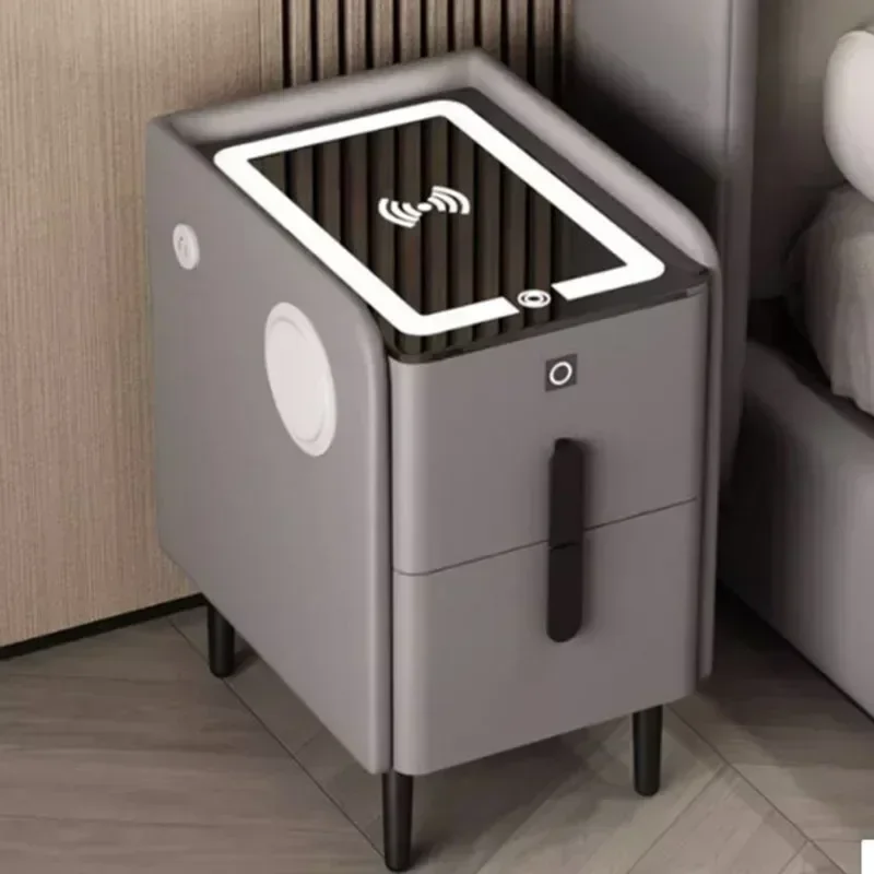 Storage Night Table Modern Phone Charger Wireless Mobile Night Table Side Fingerprint Criado Mudo Home Furniture