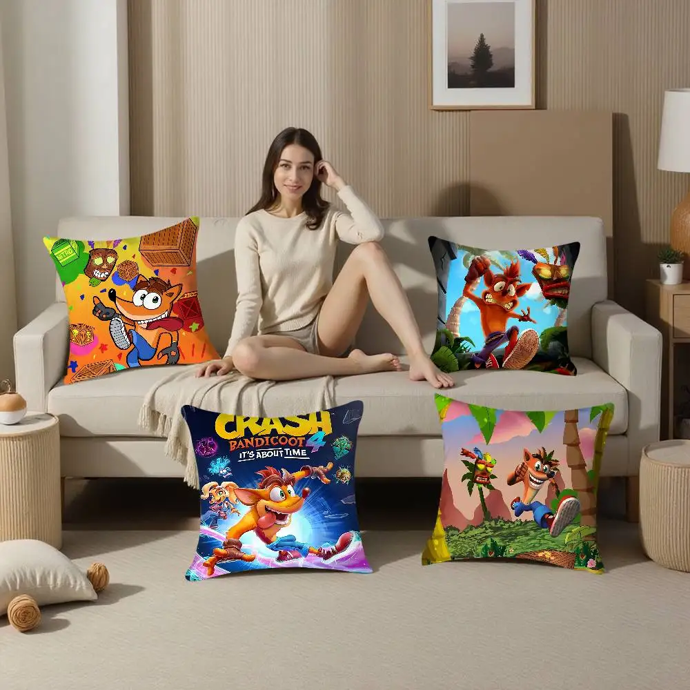 Game C-Crash B-Bandicoot Pillow Case Square Double-Sided Print Cushion Case For Sofa Home Bedchamber Decor Gift