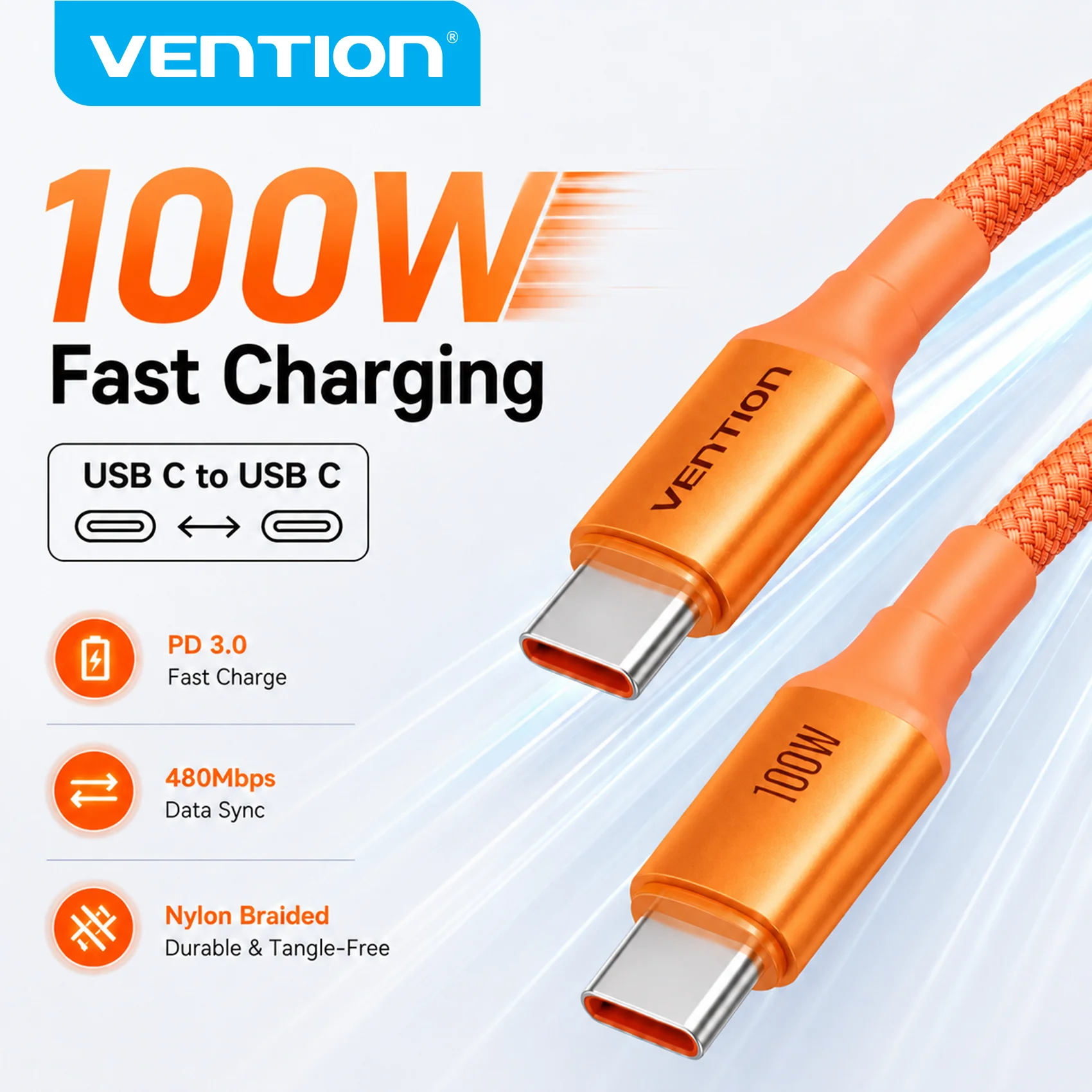 Vention 100W USB-C Kabel USB-C auf Typ-C PD3.0 Schnellladekabel Typ-C Datenkabel für MacBook iPhone 17 16 15 Samsung S24 S25 Xiaomi 17