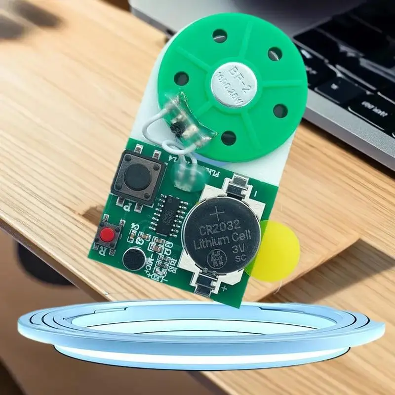 Kompaktowy moduł nagrywania sterowany przyciskiem o pojemności 25 sekund; W zestawie dwustronna taśma klejąca PCB z chipem dźwiękowym