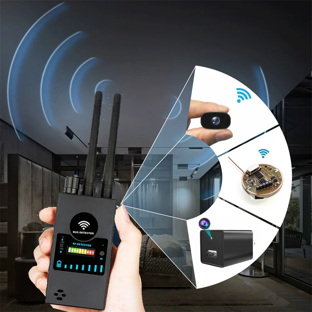 

Wireless RF Signal Detector Bug Anti-Spy Hidden Cameras GSM Audio Finder GPS Tracker Devices Anti Candid Camera Detects Scanner