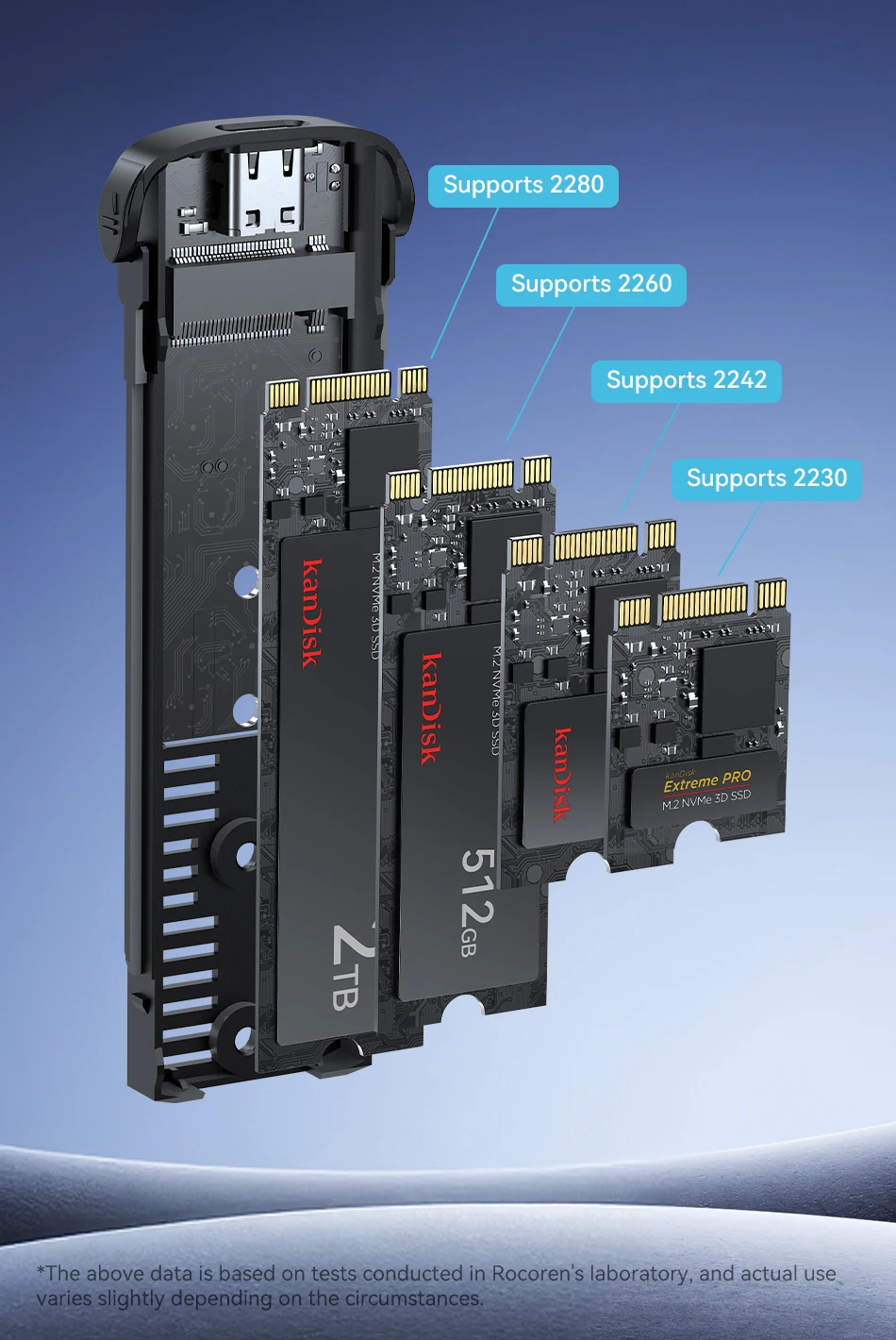 Rocoren Externes Gehäuse M2 SSD-Gehäuse M2 NVMe SSD-Gehäuseadapter Ten Gigabit USB 3.1 Gen Two USB Typ-C unterstützt M- und BM-Schlüssel – Detail 9
