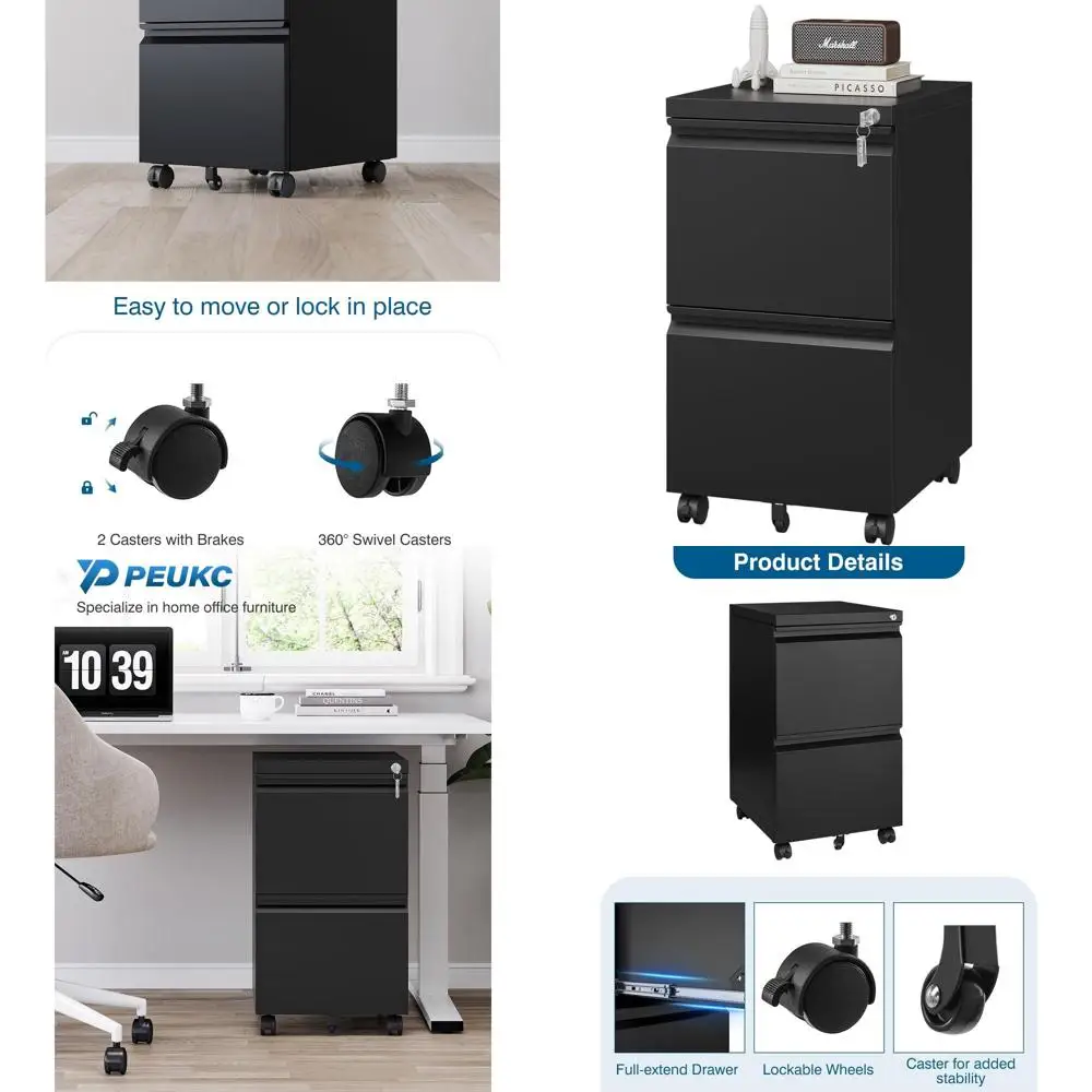 

Металлический шкаф для документов на колесиках, 2 ящика с замком, подходит для форматов Letter/Legal/A4, для использования под столом, для домашнего офиса