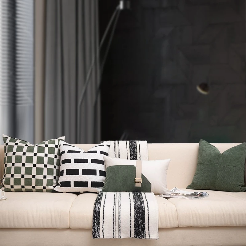 30x50/45X45/50x50CM Green Woven Throw Pillow Cover Light Luxury Stamping Waist Cushion Cover Decor Home Decorative Pillowcase