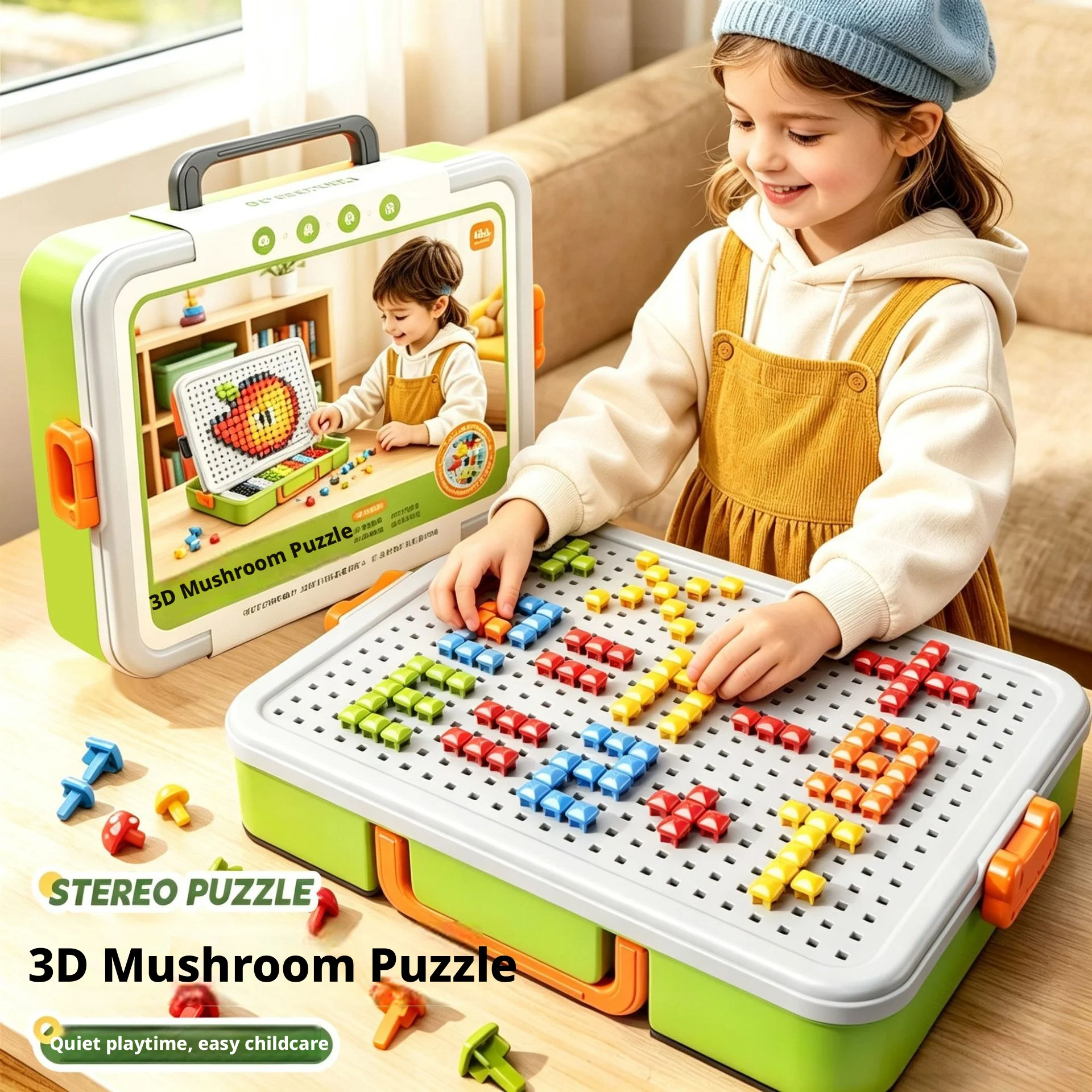 2026 New Children's Handmade Mushroom Nail Versatile Splicing Board 3D Large Particle Creative Puzzle Fun Toy Christmas Toy