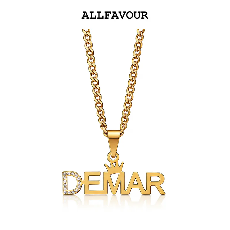 

Персонализированные именные ожерелья с короной и цирконами, золотистого цвета, из нержавеющей стали, подарки на свадьбу, годовщину, день рождения, оптом