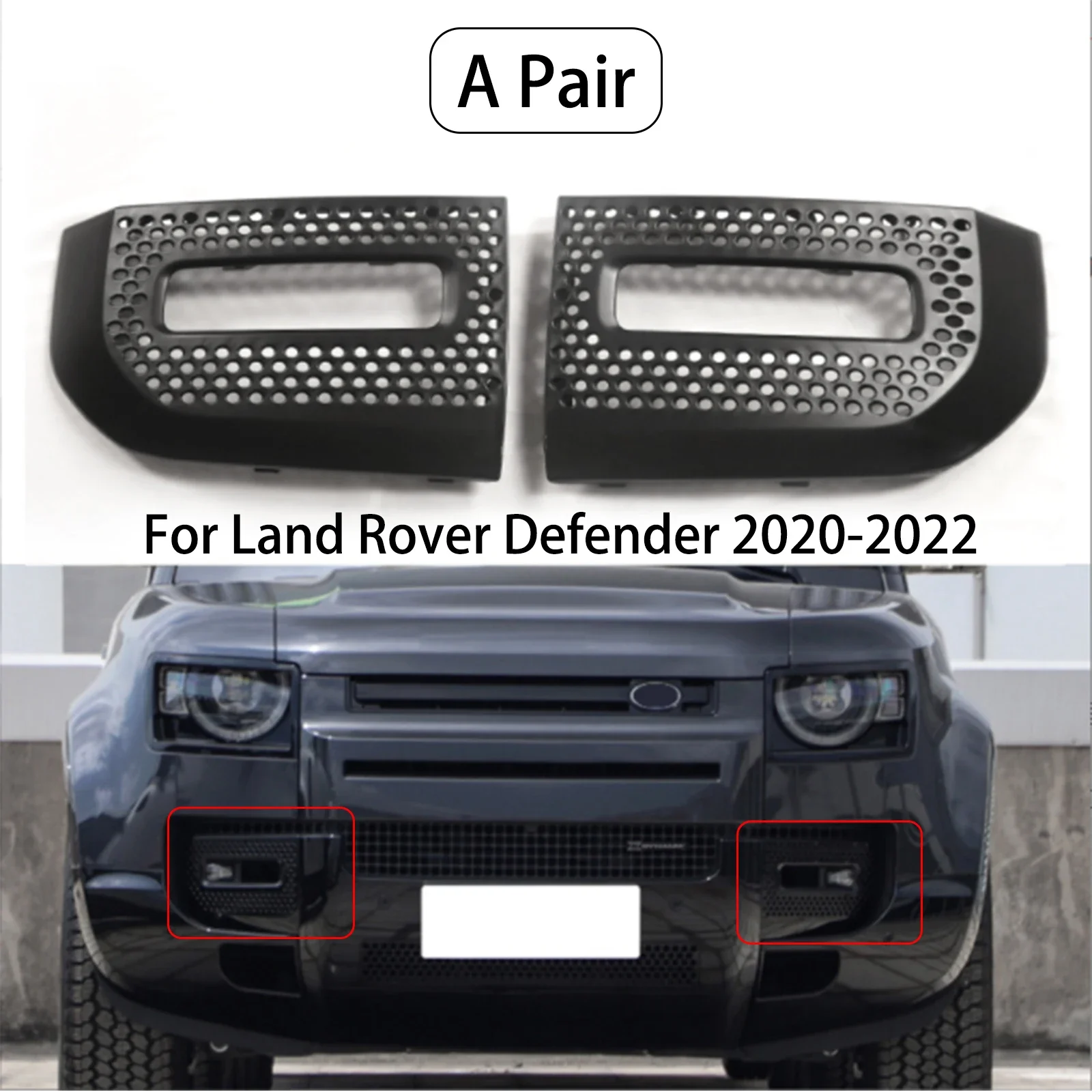 

For Land Rover Defender 90 110 2020-2022 A Pair(Left And Right) Fog Light Lamp Cover Grille Bezel Matte Black LR129431 LR129432