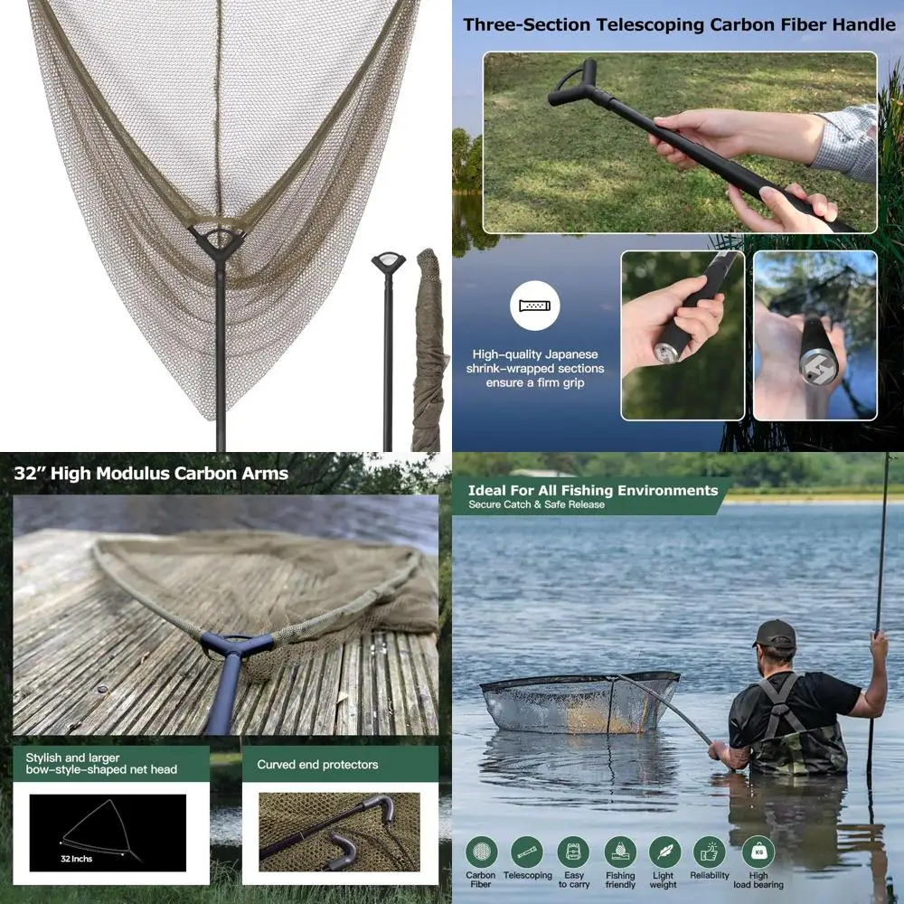 

Landing Net for Carp Fishing, 32 Inch Large Fishing Net, 6 Feet Telescoping Carbon Fiber Long Handle Saltwater Big Fish, Holds U