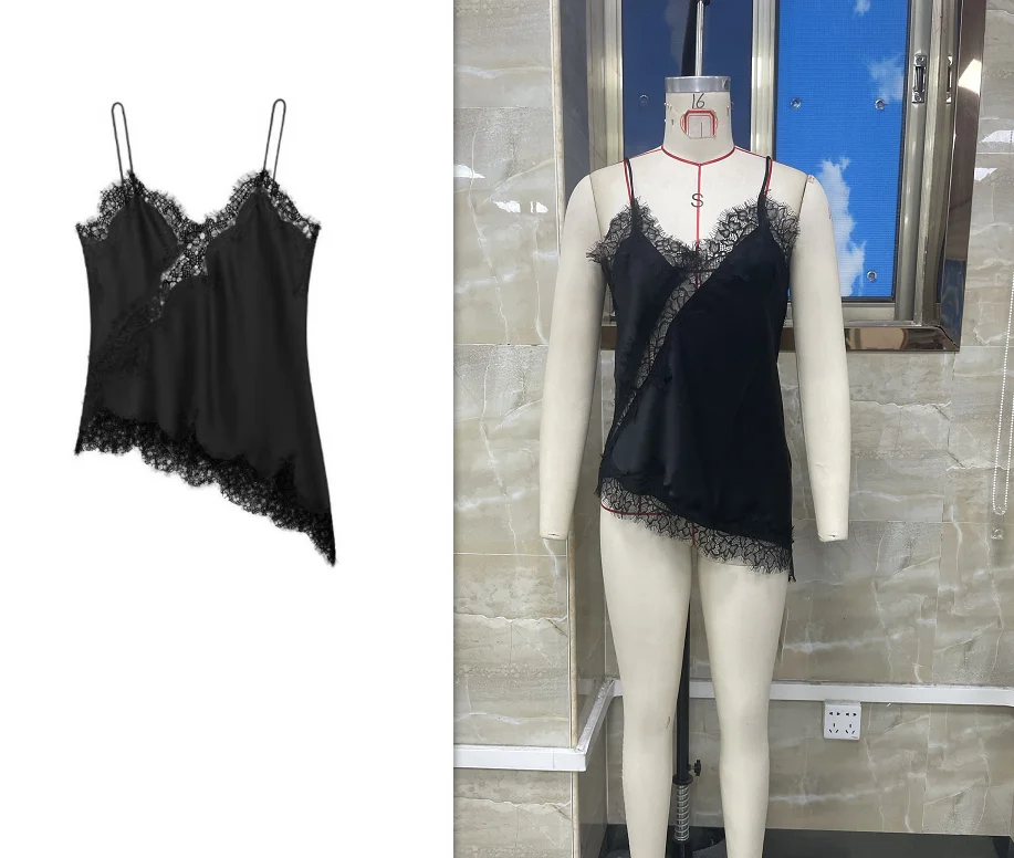 قمصان نسائية بحزام سباغيتي بحاشية غير منتظمة أنيقة للصيف