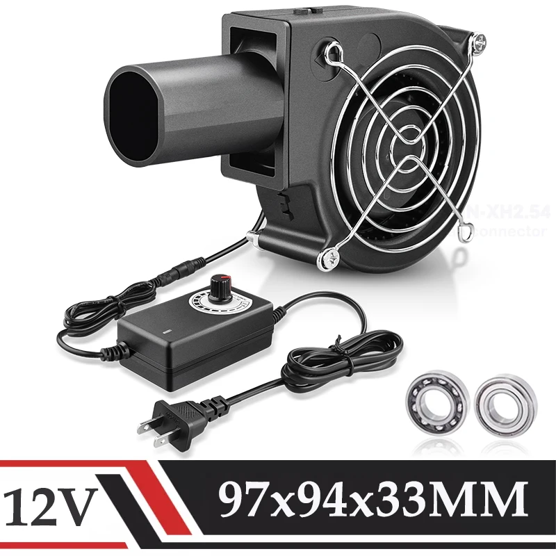 

GDSTIME 97x33MM Big Air Flow Turbo Blower Fan DC 12V Dual Ball Fan 9cm Portable Centrifugal Fan With Controller for Outdoor BBQ