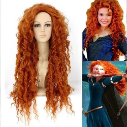 Sprzedaż hurtowa >>> animowane Pixar odważna Merida peruka do Cosplay syntetyczne pomarańczowe długie faliste peruki