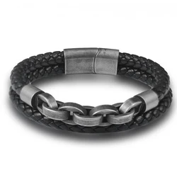 2023 Fashion Multi layered Stainless Steel Charm Viking Leather Bracelet Men's Woven Bracelet Punk Jewelry Homme Accessories