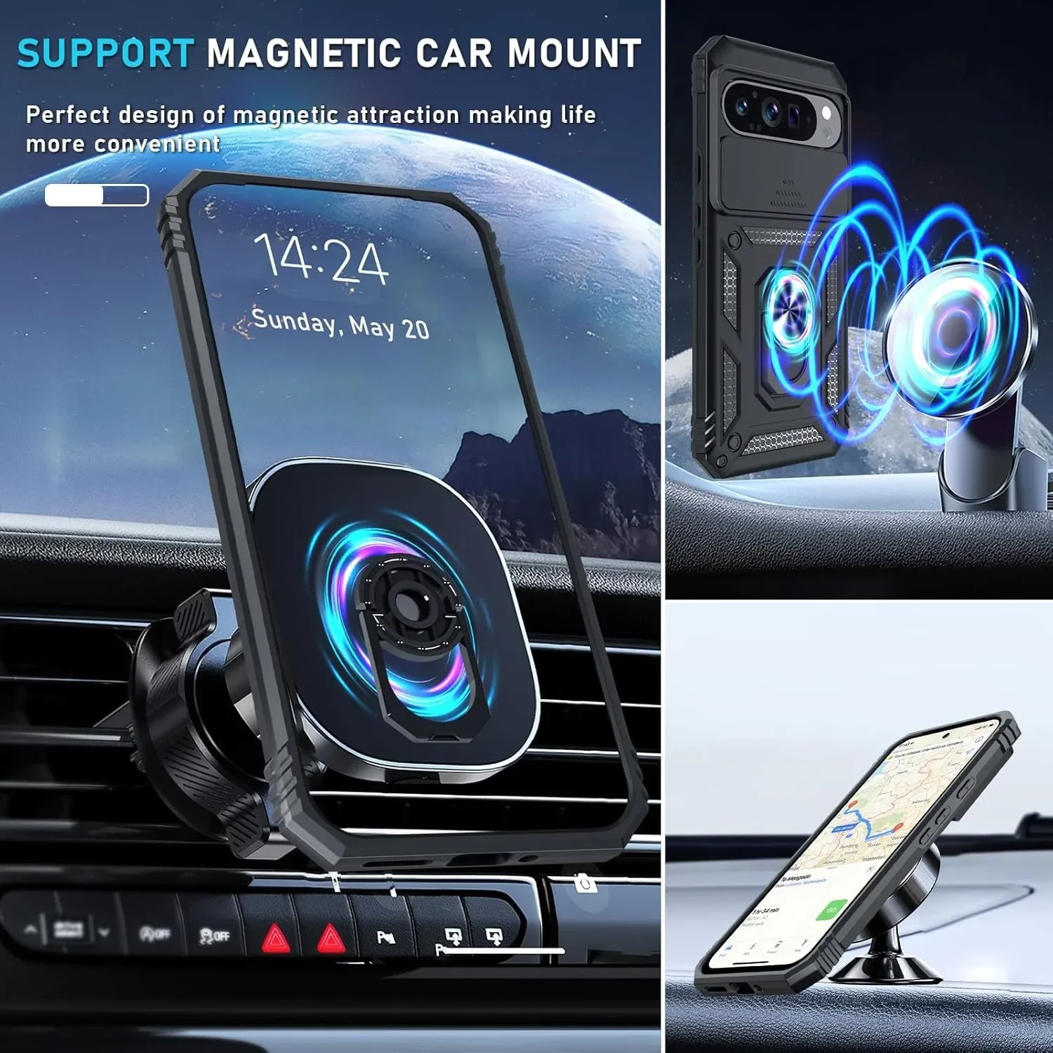 حافظة لهاتف جوجل بيكسل 9 برو XL 9 Pro 9 8A 8 Pro 7A عدسة كاميرا منزلقة حلقة عسكرية مسند مغناطيسي مصدات من الدرجة أغطية مدرعة