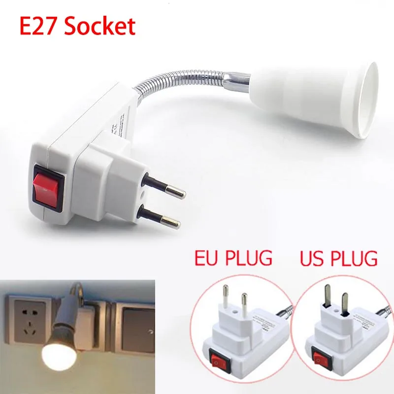 EU US plug E27 Lamp Bulb Bases Socket Holder Adapter power Converter On/Off Switch Adapter led light AC 110-220V Flexible Light