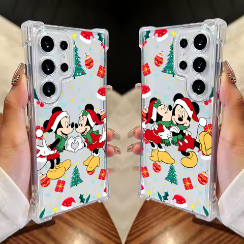 Merry Christmas Minnie Mickey Love Phone Case For Samsung Galaxy S25 FE S24 S23 S22 S21 Ultra S20 Plus Note 20 S25FE Clear Cover