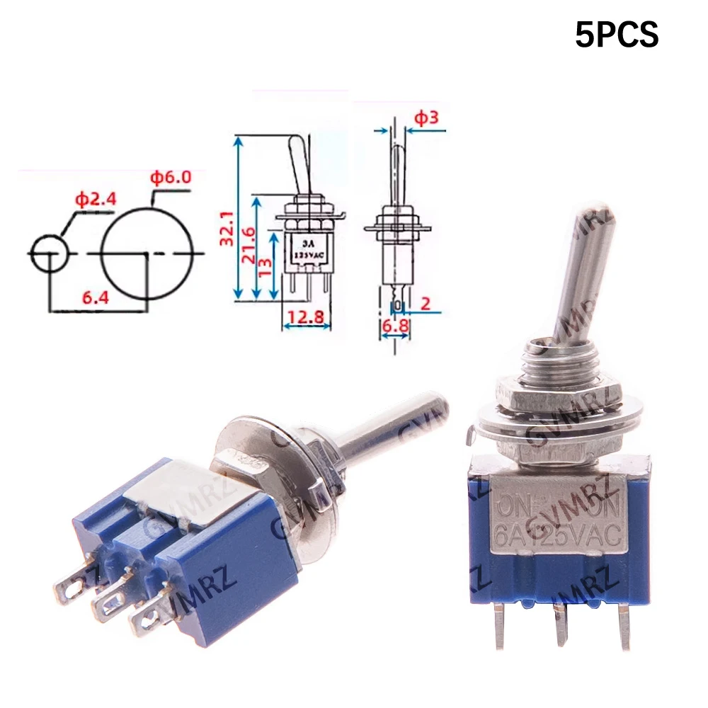 10PCS/5PCS Blue MTS-202/203/103/102 3/6 Pin 2 Position Miniature Toggle SPDT Integrated circuit N-OFF 3A 125VAC High Quality